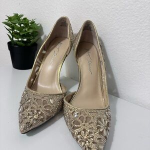 Chic Gold Embellished Women's Heels